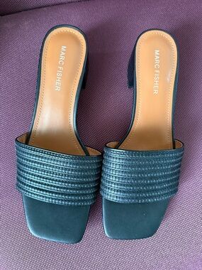 Marc Fisher Black Textured Wide-Band Slide Mules